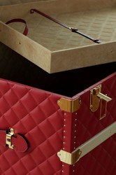 Casa Padrino luxury genuine leather suitcase red / gold 100 cm - Made in Italy