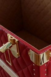 Casa Padrino luxury genuine leather suitcase red / gold 100 cm - Made in Italy