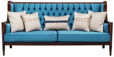 Prunkvolles Luxus Barock Wohnzimmer Sofa Blau Dunkelbraun