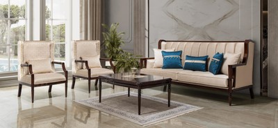 Casa Padrino Luxus Barock Sofa Beige / Dunkelbraun 230 cm