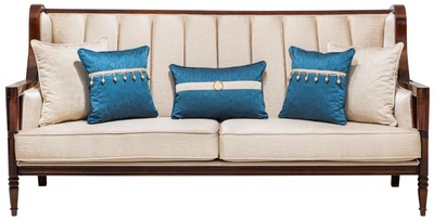Prunkvolles Luxus Barock Wohnzimmer Sofa Beige Dunkelbraun
