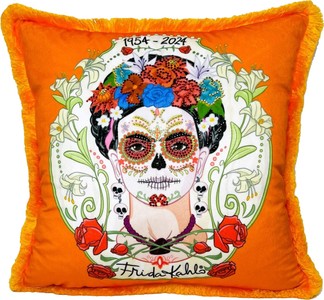 Frida Kahlo by Casa Padrino Luxus Deko Kissen Orange Bunt Frida Kahlo by Casa Padrino Luxus Deko Kissen Orange Bunt
