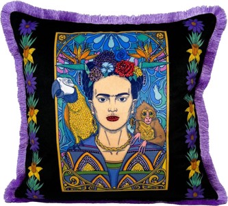 Frida Kahlo by Casa Padrino Luxus Deko Kissen Schwarz Bunt Lila Frida Kahlo by Casa Padrino Luxus Deko Kissen Schwarz Bunt Lila