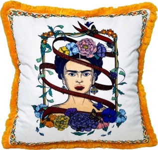 Frida Kahlo by Casa Padrino Luxus Deko Kissen Weiß Bunt Orange Frida Kahlo by Casa Padrino Luxus Deko Kissen Weiß Bunt Orange