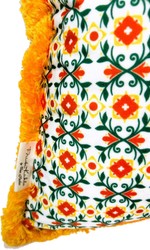 Frida Kahlo de Casa Padrino cojín decorativo de lujo con pedrería blanco / colorido / naranja