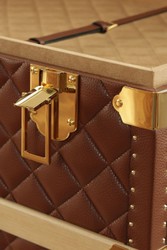 Luxus Leder Echtleder Koffer Reisekoffer Braun Gold