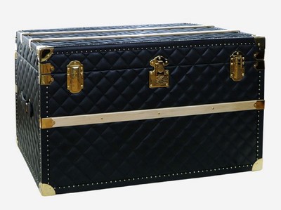 Casa Padrino maleta de lujo de cuero genuino negro / oro 100 cm - Hecho en Italia