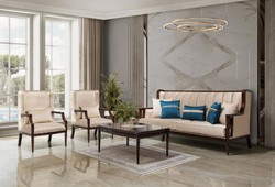Prunkvoller Luxus Barock Wohnzimmer Sessel Beige Dunkelbraun