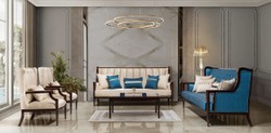 Prunkvoller Luxus Barock Wohnzimmer Sessel Beige Dunkelbraun