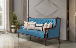 Prunkvolles Luxus Barock Wohnzimmer Möbel Set Beige Blau Dunkelbraun