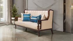Prunkvolles Luxus Barock Wohnzimmer Möbel Set Beige Blau Dunkelbraun