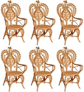 Casa Padrino set di 6 sedie da pranzo da giardino per hotel in rattan in stile vintage con braccioli naturale A. 95 cm Casa Padrino set di 6 sedie da pranzo da giardino per hotel in rattan in stile vintage con braccioli naturale A. 95 cm