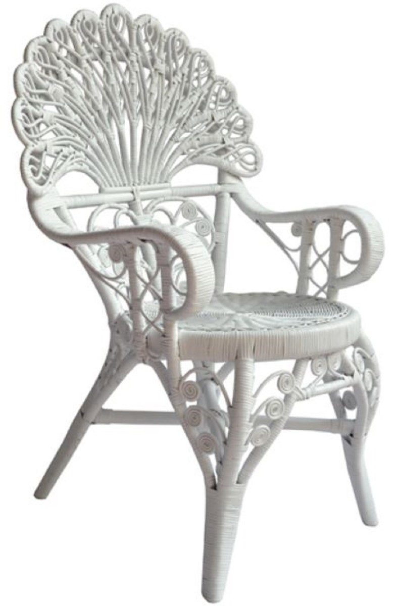 Vintage Stil Rattan Hotel Garten Esszimmer Stuhl 6er Set mit Armlehnen Weiß