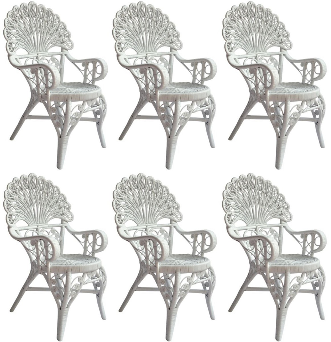 Vintage Stil Rattan Hotel Garten Esszimmer Stuhl 6er Set mit Armlehnen Weiß Vintage Stil Rattan Hotel Garten Esszimmer Stuhl 6er Set mit Armlehnen Weiß