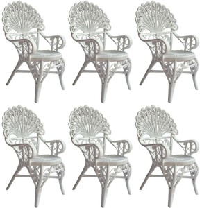 Casa Padrino set di 6 sedie da pranzo da giardino per hotel in rattan in stile vintage con braccioli bianco A. 95 cm Casa Padrino set di 6 sedie da pranzo da giardino per hotel in rattan in stile vintage con braccioli bianco A. 95 cm