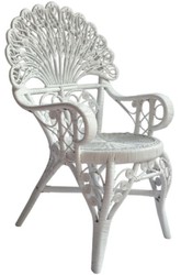 Vintage Stil Rattan Hotel Garten Esszimmer Stuhl 6er Set mit Armlehnen Weiß