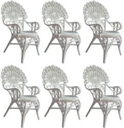 Vintage Stil Rattan Hotel Garten Esszimmer Stuhl 6er Set mit Armlehnen Weiß Vintage Stil Rattan Hotel Garten Esszimmer Stuhl 6er Set mit Armlehnen Weiß