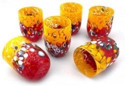 Casa Padrino luxury Murano crystal glass water glass set of 6 yellow / red Ø 8 x H. 10.5 cm - Made in Italy