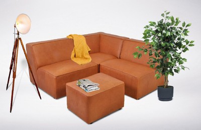 Casa Padrino sofá esquinero modular de lujo en cuero artificial con taburete marrón