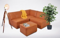 Modulares Luxus Kunstleder Ecksofa mit Hocker Braun