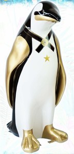 XXL Garten Deko Skulptur Figur Pinguin Weiß Schwarz Gold
