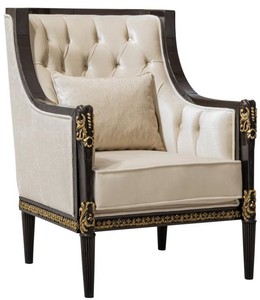 Luxus Barock Wohnzimmer Sessel Creme Dunkelbraun Gold