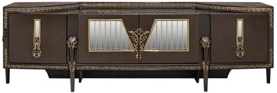 Luxus Barock Massivholz TV Schrank Dunkelbraun Gold