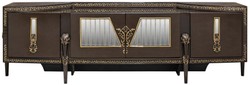Luxus Barock Massivholz TV Schrank Dunkelbraun Gold