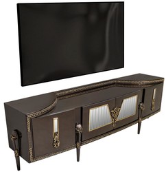 Luxus Barock Massivholz TV Schrank Dunkelbraun Gold