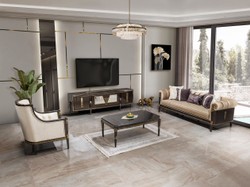 Luxus Barock Massivholz TV Schrank Dunkelbraun Gold