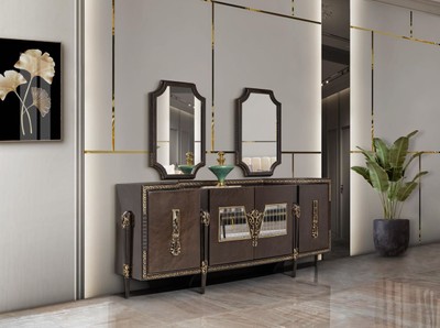Casa Padrino Luxus Barock Sideboard und 2 Spiegel Dunkelbraun / Gold - Barock Möbel