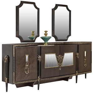 Casa Padrino Luxus Barock Sideboard und 2 Spiegel Dunkelbraun / Gold - Barock Möbel