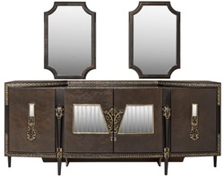 Luxus Barock Sideboard und 2 Spiegel Dunkelbraun Gold