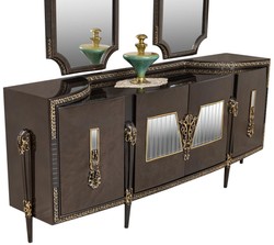Luxus Barock Sideboard und 2 Spiegel Dunkelbraun Gold