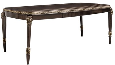 Luxus Barock Massivholz Esstisch Dunkelbraun Gold