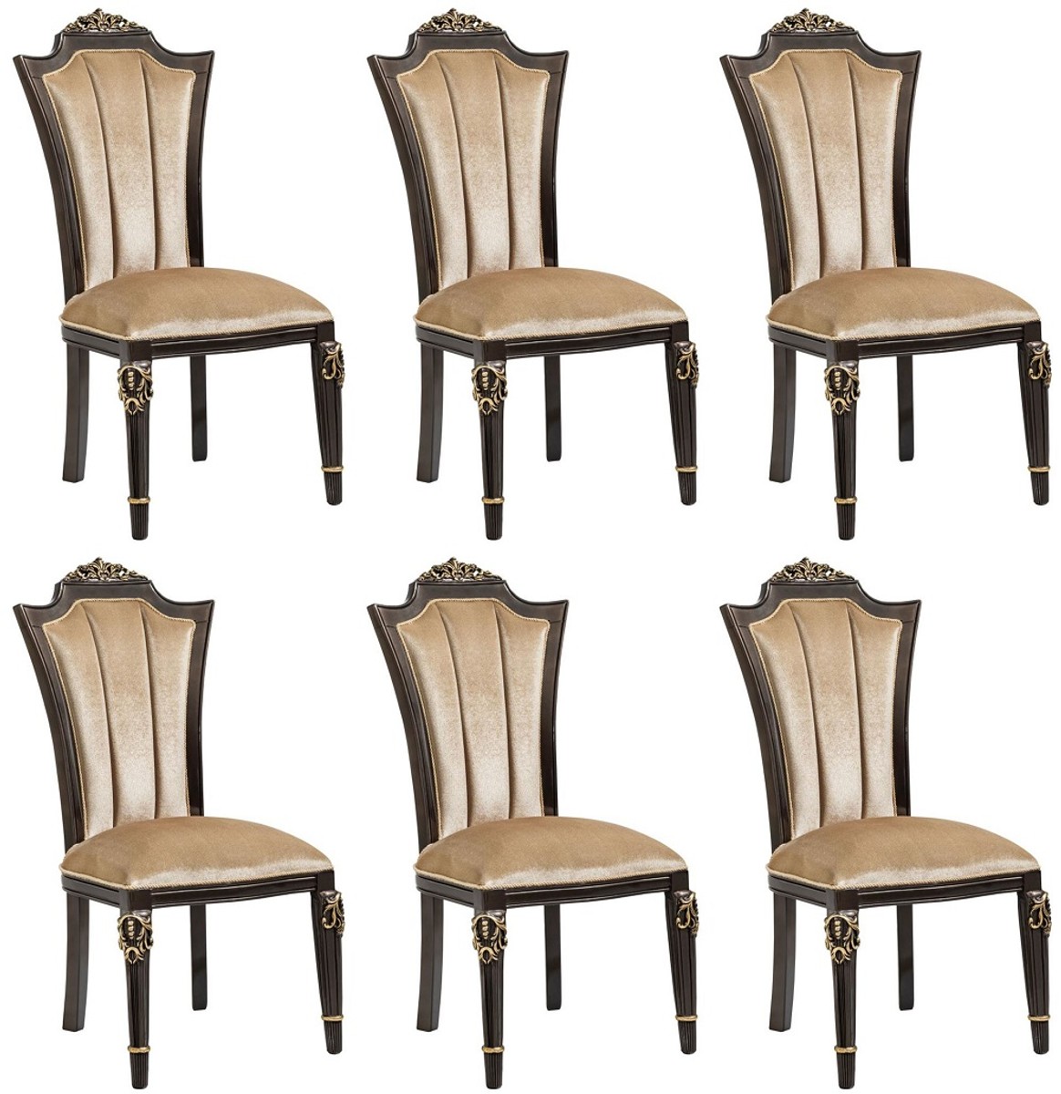 Casa Padrino ensemble de 6 chaises de salle à manger baroque de luxe marron clair - Meuble Baroque Casa Padrino ensemble de 6 chaises de salle à manger baroque de luxe marron clair - Meuble Baroque