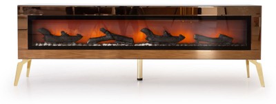 Casa Padrino gabinete de TV de lujo con chimenea eléctrica LED y mando a distancia oro 180 cm