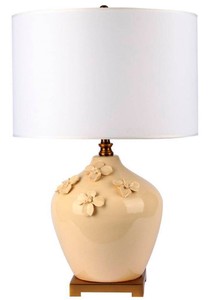 Runde Keramik Tischleuchte Creme Gold Weiß