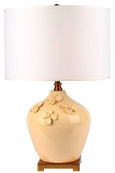 Casa Padrino lámpara de mesa de cerámica de lujo crema / oro / blanco Ø 40 x A. 70 cm