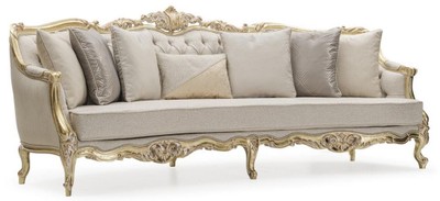 Casa Padrino Luxus Barock Wohnzimmer Sofa Grau / Gold 292 cm - Barock Möbel