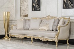 Casa Padrino divano da soggiorno barocco di lusso grigio / oro 292 cm - Mobili Barocchi