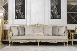 Casa Padrino divano da soggiorno barocco di lusso grigio / oro 292 cm - Mobili Barocchi