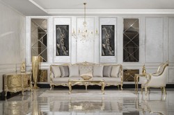 Casa Padrino divano da soggiorno barocco di lusso grigio / oro 292 cm - Mobili Barocchi