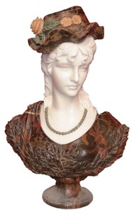Luxus Jugendstil Marmor Deko Büste Skulptur Dame Weiß Braun