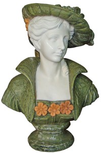 Luxus Jugendstil Marmor Deko Büste Skulptur Dame Weiß Grün