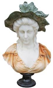 Luxus Jugendstil Marmor Deko Büste Skulptur Dame Weiß Beige Grün