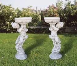Casa Padrino Luxury Baroque Flower Pot Set Gray H. 115 cm - Made in Italy