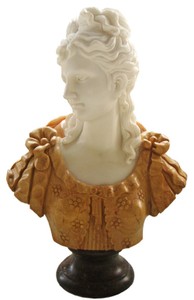 Luxus Jugendstil Marmor Deko Büste Skulptur Dame Beige Weiß