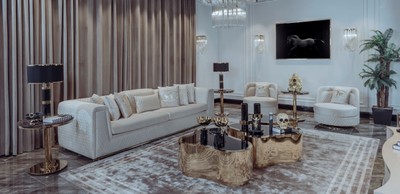 Casa Padrino Luxus Wohnzimmer & Hotel Sofa Creme / Gold 260 cm
