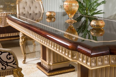 Casa Padrino Luxus Barock Esstisch Dunkelbraun / Grau / Gold 250 cm